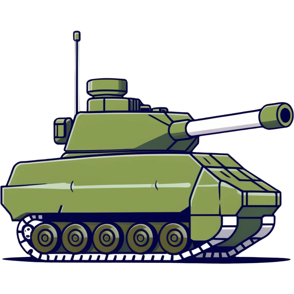 Military tank with camouflage pattern and large cannon emoji