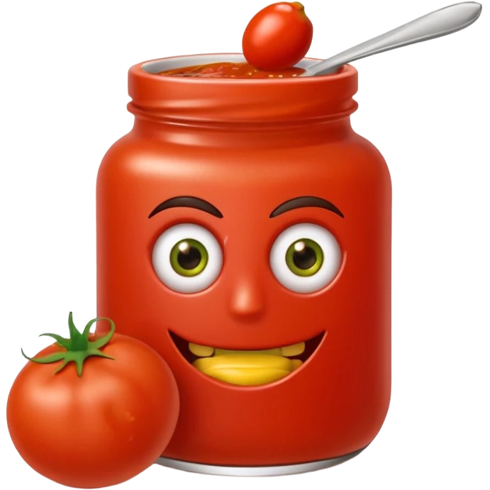 Un tarro de salsa de tomate y un tarro de salsa de mostaza al uno al lado del otro, los dos tarros con ojos emoji