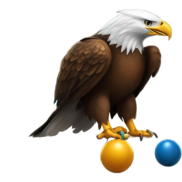Eagle playing pool with the table and balls and winning  emoji