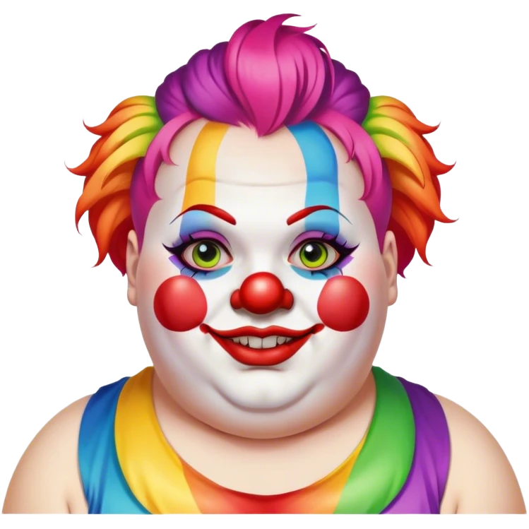 Woke overweight liberal crying with rainbow hair and clown makeup emoji