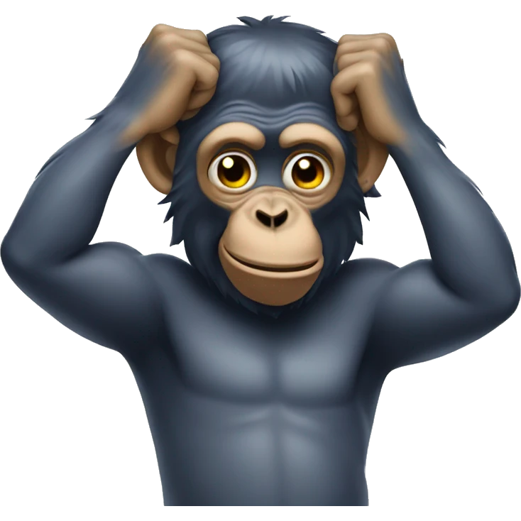 Ape covering ears pointing at slime emoji