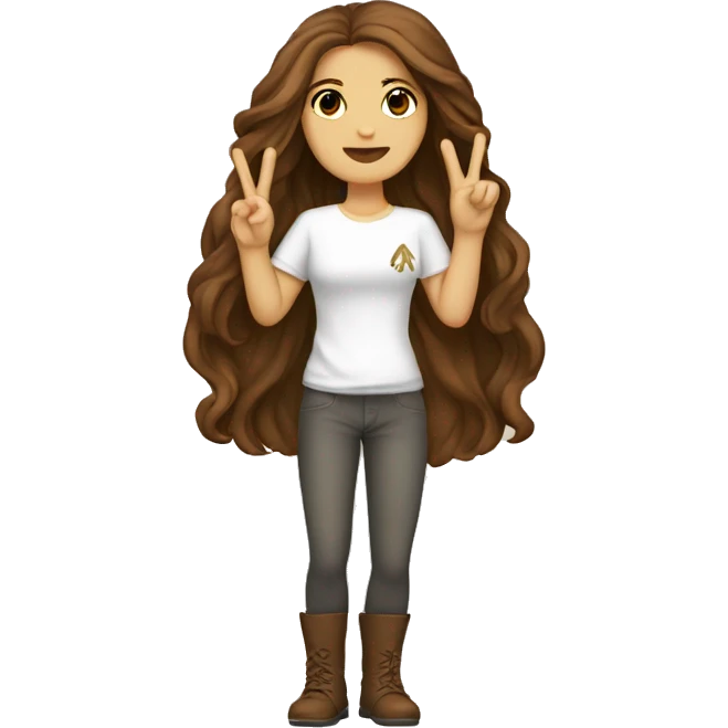 Brown long hair white girl holding up peace sign white dreas emoji