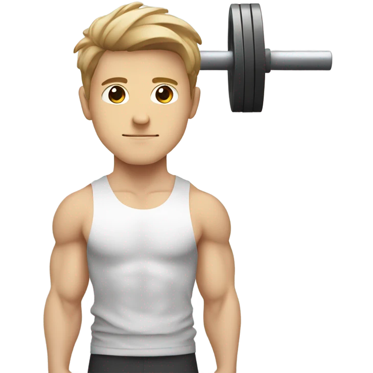 Kawaii White man with light brown hair at gym standing with barbell from side view emoji