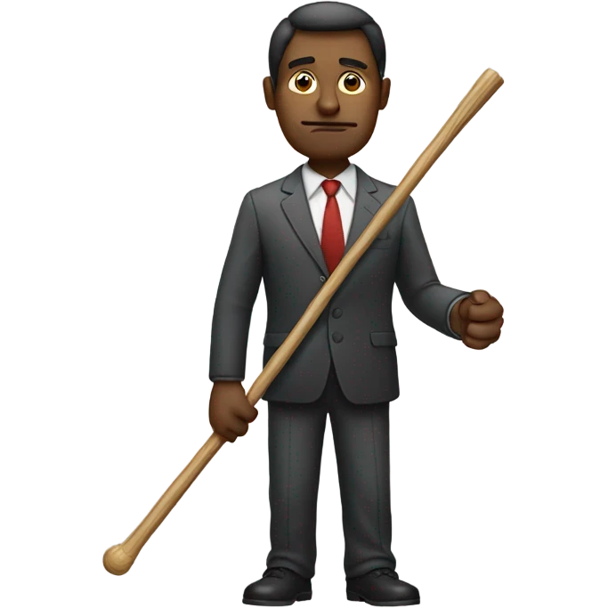 Man sticking out his hand with money and a scowl and a stick in the other hand emoji