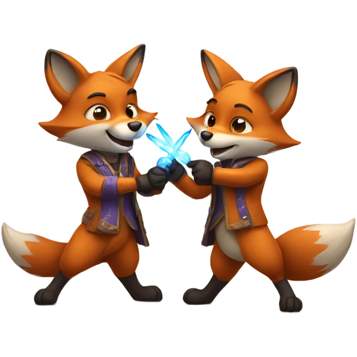 two foxes fight with magic wands emoji