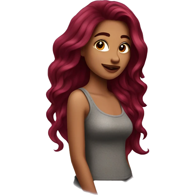 Beautiful tattooed  burgundy long haired woman blushing in love emoji