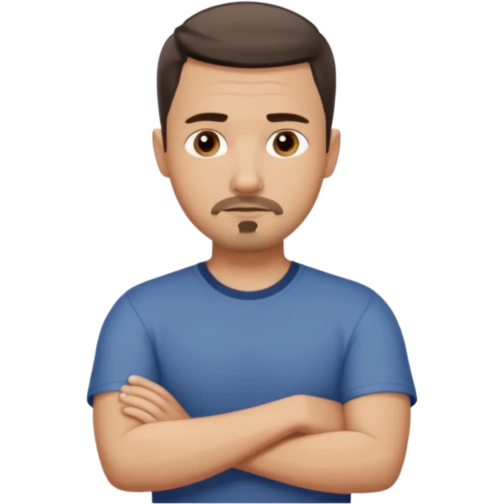 White man with short dark taper fade hair cut and slight goatee and neutral expression with his arms folded emoji