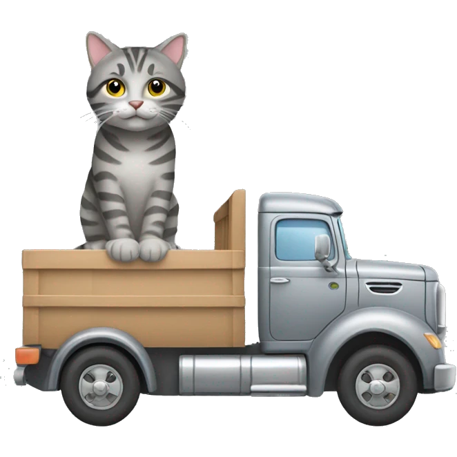 Gray tabby Cat driving a truck emoji