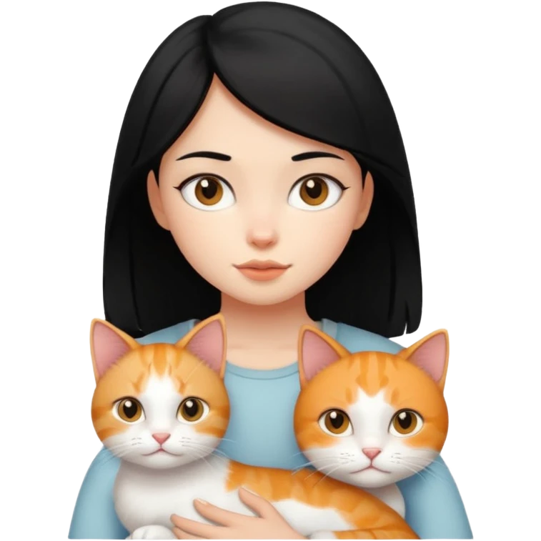 Black haired girl with white and ginger cat emoji