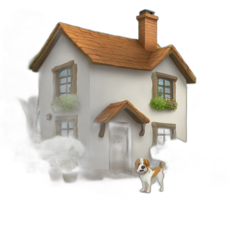 Cosy home with garden and dog emoji