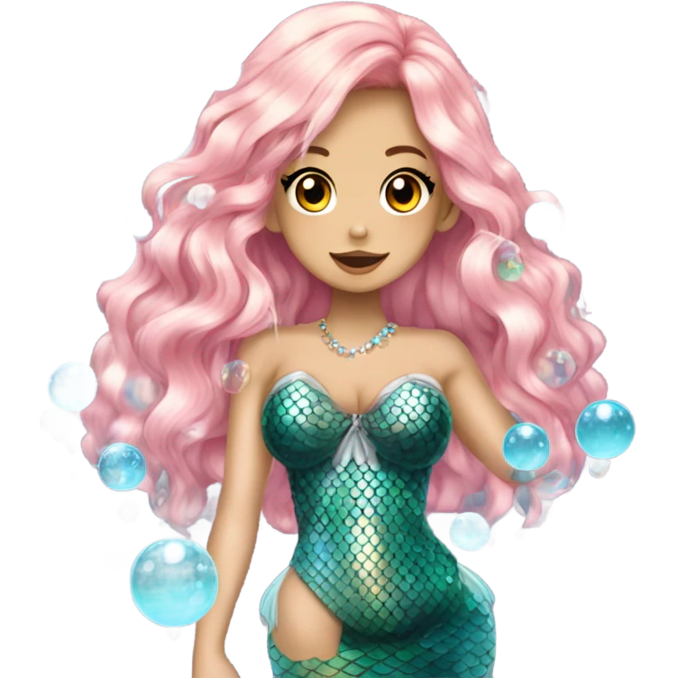 mermaid hime gyaru girl with fish scales, bubbles emoji