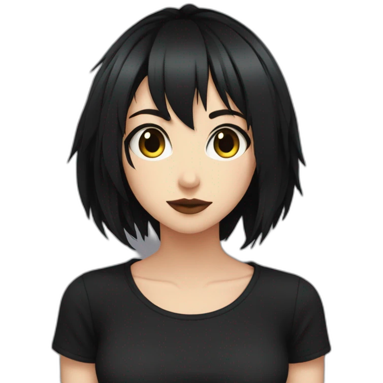 Anime+Cassandra+Goth-Woman-dark-hair-black-tshirt+perfectly-centered emoji