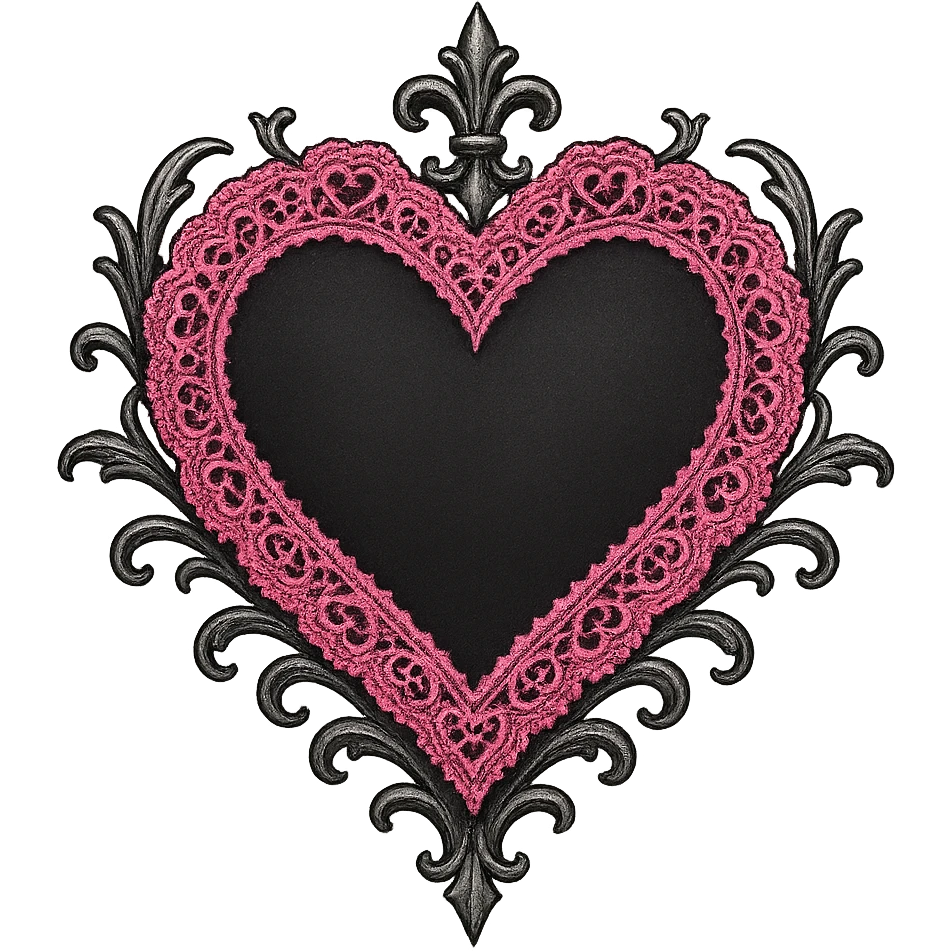 gothic heart, pink lace and silver accents emoji