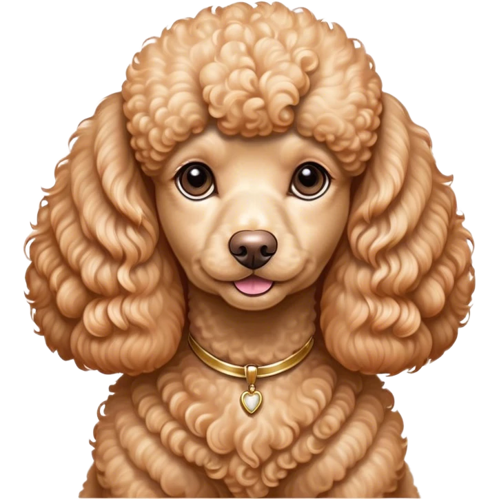Cinematic Noble Apricot Poodle Portrait Emoji, Poised and regal, with a refined, elegant build and a meticulously groomed, curly apricot Fur, deep-set soulful warm eyes, Simplified yet sharp and sophisticated features, highly detailed, glowing with a soft, dignified glow, high shine, intelligent and graceful, stylized with an air of sophistication, focused and attentive, soft glowing outline, capturing the essence of a watchful and confident companion, so majestic it feels as though it could prance out of the screen with effortless authority! emoji