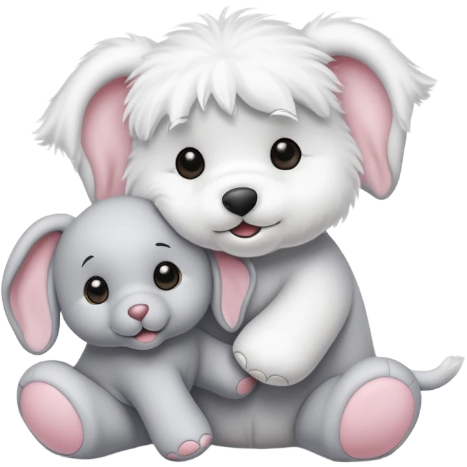 Maltes jugando con peluche de elefante emoji