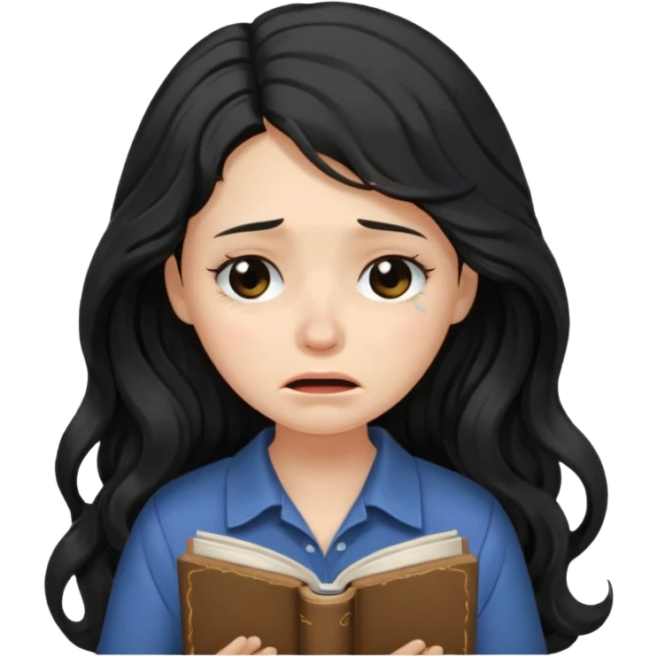 Long Hair Women with Book, Black wavy hair, crying

 emoji