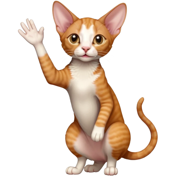 ginger colored cornish rex cat waving emoji