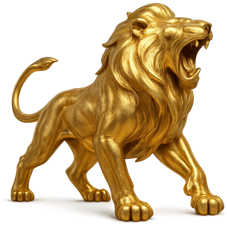 a gold lion roaring, stylized and dynamic, with shimmering fur emoji