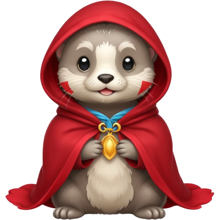 baby grey otter, in magic red cloak emoji
