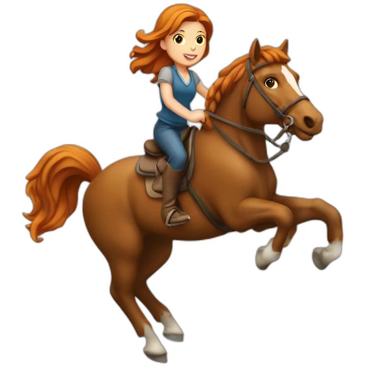 Fille rousse sur un cheval qui saute un obstacle emoji