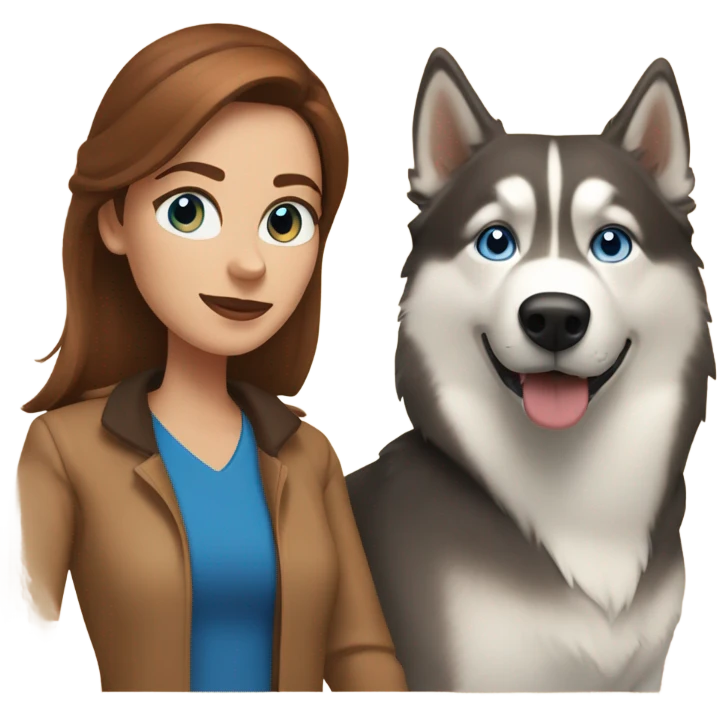 Woman brown hair blue eyes with Husky Copper beige  emoji