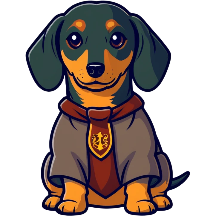 A dachshund in a Harry Potter costume emoji