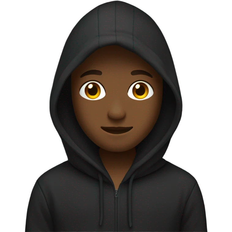 “Black hoodie emoji, minimalist style, simple design with a hood, long sleeves, and no logos or patterns, transparent background.” emoji