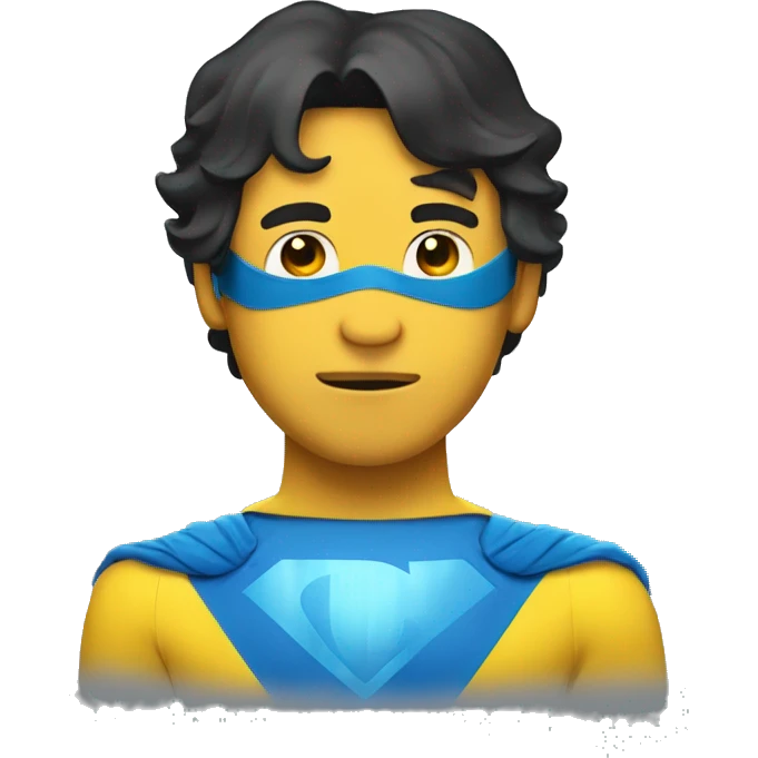 Superhero wearing a yellow and blue suit. He should have a distinctive yellow visor-style mask covering his eyes, shot black hair. heroic expression. emoji