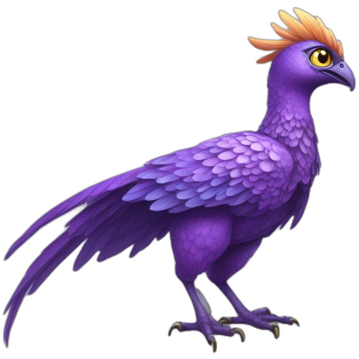 A beautiful and charming adult purple Simurgh, a bird of happiness, an eye-catcher, full length, with a beautiful long tail emoji