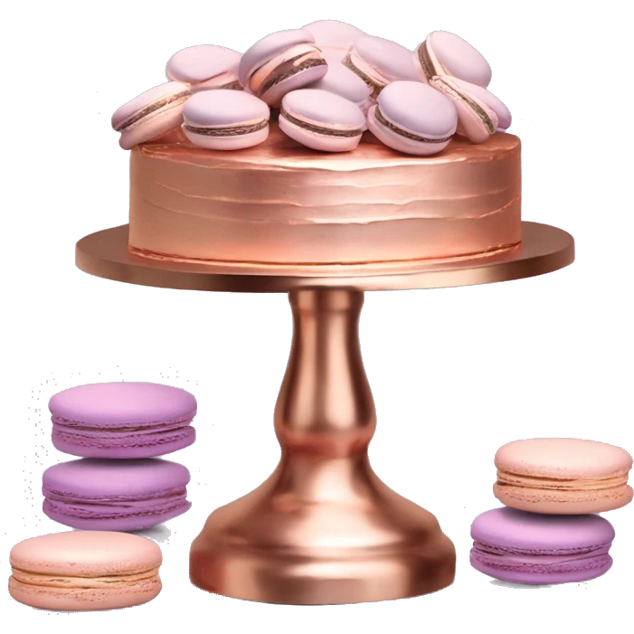 Realistic isolated rose gold layered cake stand with lavender and rose gold macaroons on the stand. emoji