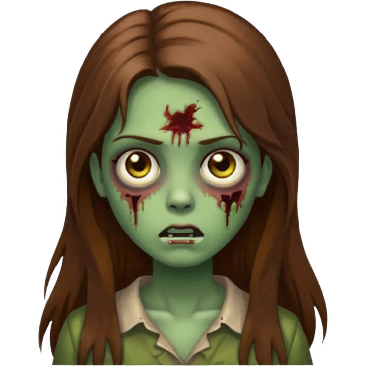 zombie girl with long brown hair greenish skin iOS emoji style emoji
