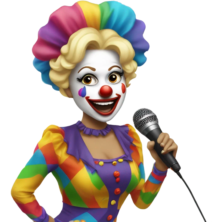 Espresso/blonde woman, dressed as a clown also dancing provocatively with a mic emoji