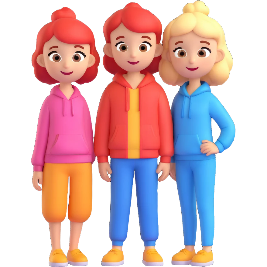 Two smiling cartoon-style characters standing close together, one slightly taller, cheerful expressions, matching clothes or colors, white background, emoji style emoji