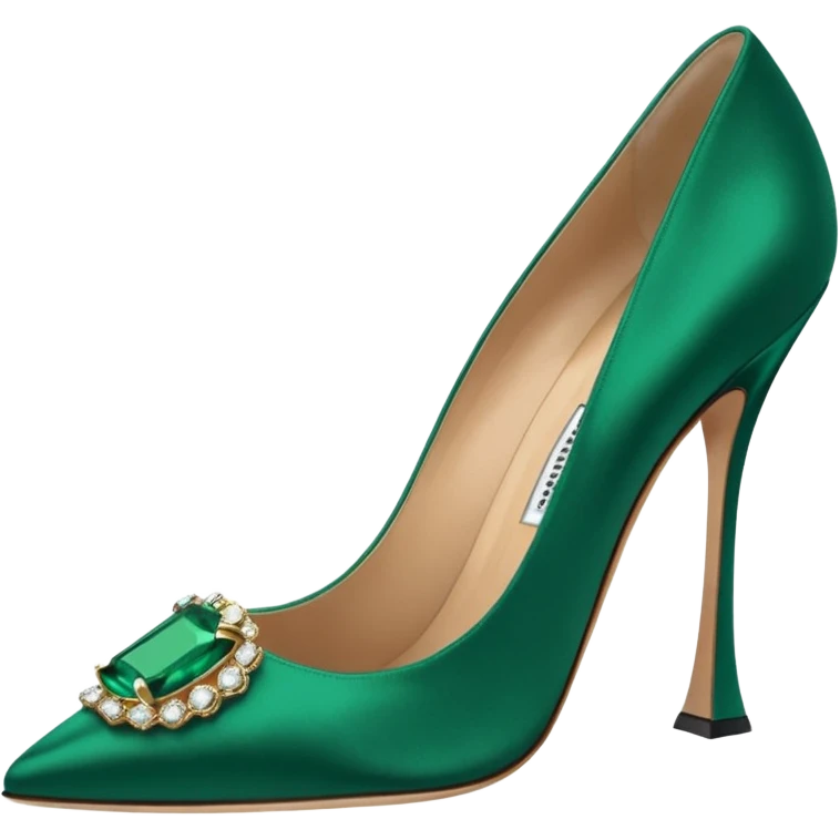 manolo blahink 90's satin pump add the jewelry to the front green emoji