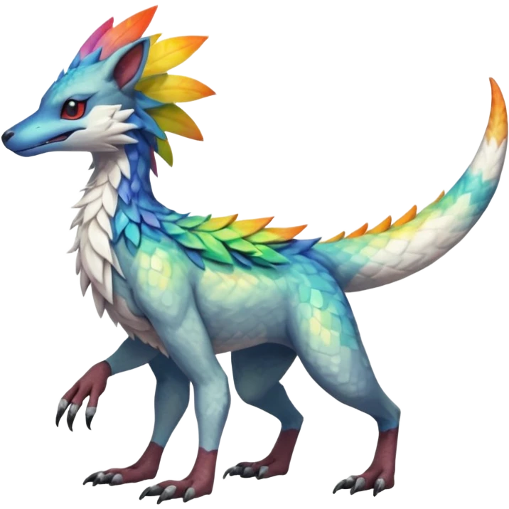 Colorful Fruity Iridescent Warm-colored Tropical Exotic Vernid-Sergal-Trico-Silvally-Nargacuga-fusion-hybrid-animal-creature, full body emoji