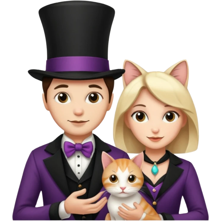 magician couple and their pet cat emoji