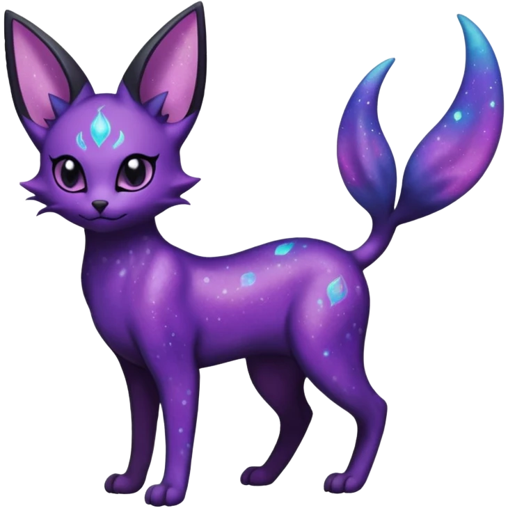 Obsidian Black Iridescent Deep-Violet Cosmic-Speckled Nebula-Marked Espeon-Noibat-Purrloin-hybrid-creature (full body) emoji