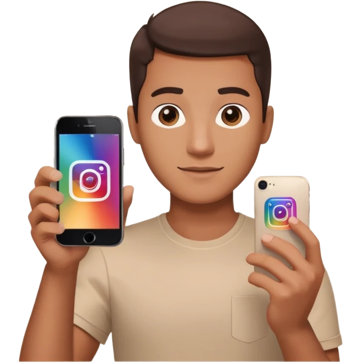 A man in frontal view holding up an iPhone toward the camera. The screen of the iPhone clearly displays the Instagram logo, brightly illuminated. The man is well-lit, sharp focus, modern clean background, high-resolution, professional aesthetic. emoji
