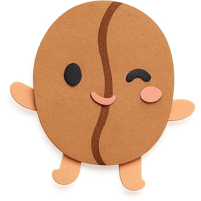 chibi coffee bean character, full body, winking, tiny arms, soft pastel colors emoji