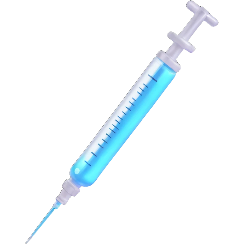 syringe, 3D style, realistic, metallic and transparent emoji