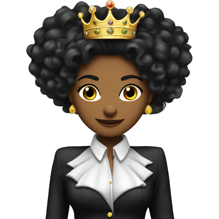 Una leon hembra con pantallas y collar de mujer alegre y elegante de pelo negro con corona de brillo de Reyna  emoji