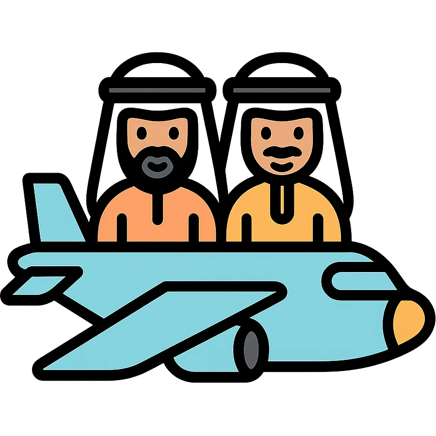 two Arab men driving a plane emoji