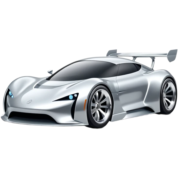 A low-profile futuristic car emoji made of polished silver chrome, wide body stance, smooth aerodynamic shape, glossy metallic surface, soft reflections, luxury swag aesthetic, minimal details, iOS emoji style, centered on clean white background, studio lighting emoji