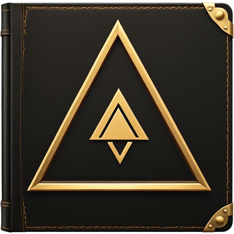 A black and gold book with an aged leather texture, embossed with an alchemical symbol, a compass, or a forging hammer, exuding wisdom, mastery, and the relentless pursuit of greatness. - book on mastery ... silhouette of a triangle  emoji