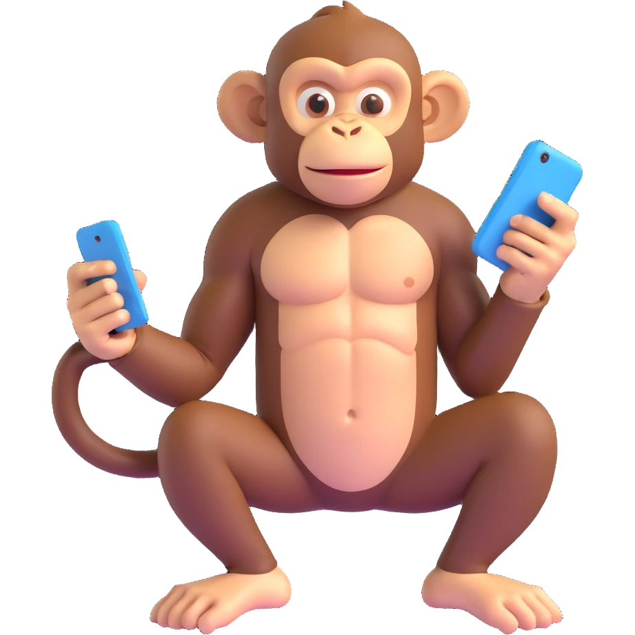muscle monkey playing cellphone emoji