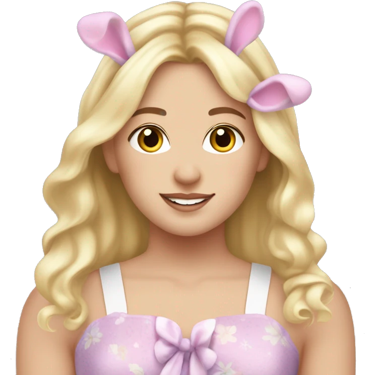 White girl, blonde hair, Easter dress, and Easter bunny ears Easter ￼ emoji
