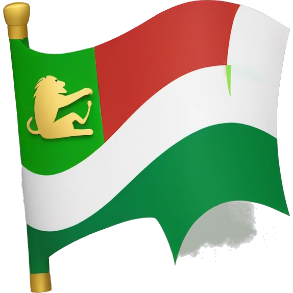 a flag split into three parts horizontally, green on top, white in the middle, red on the bottom, with a small gold symbol in the middle of a lion, facing to the left but head turned to look forward emoji