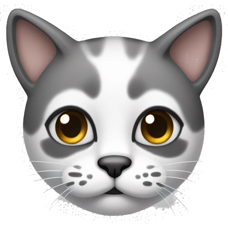 The cat’s face is clear white with a black spot under the nose, shaped like a mustache. Big dark spots on the forehead and near the ears. emoji