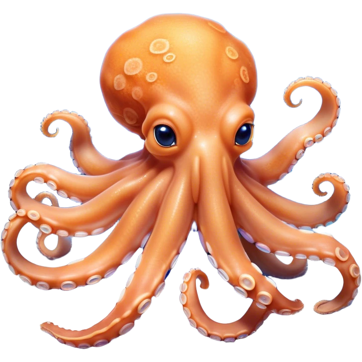 Beautiful and Majestic smiling Octopus Portrait Emoji, Head and body resting in serene repose with a gentle, content smile, showcasing a soft, light orange form adorned with elegant blue rings and delicately arranged arms, Simplified yet exquisitely endearing features, highly detailed, glowing with a soft, drowsy underwater light, high shine, relaxed and utterly enchanting, stylized with an air of majestic aquatic beauty, soft glowing outline, capturing the essence of a beautiful and majestic octopus that embodies the enchanting spirit of the deep! emoji