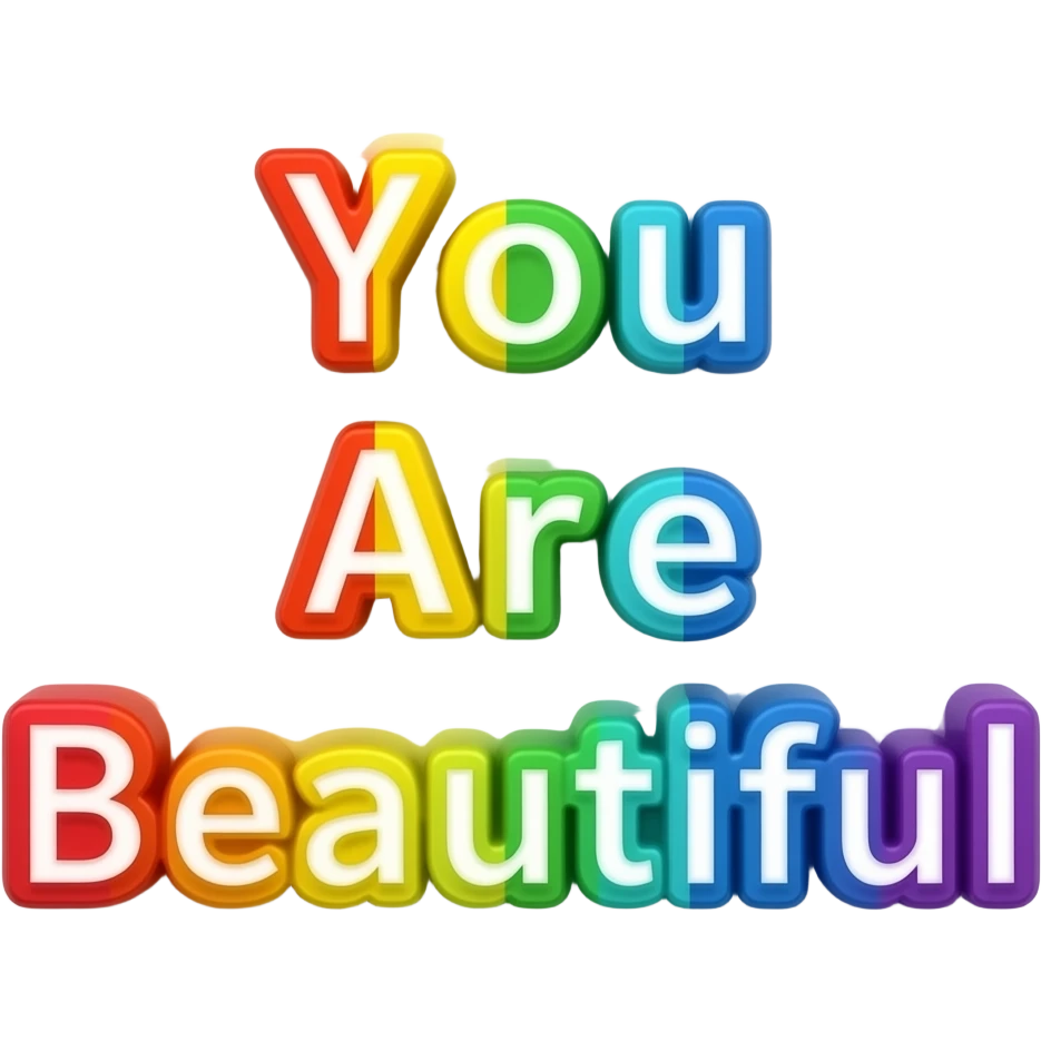 rainbow colored letters spelling "You Are Beautiful" emoji
